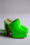 Yeşil Rugan Çift  Platform Tasarım Burnu Kapalı Kadın Terlik Yüksek Topuklu Ayakkabı Sortie