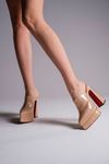 Nude Rugan Çift  Platform Tasarım Burnu Kapalı Kadın Terlik Yüksek Topuklu Ayakkabı Sortie