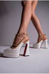 Beyaz Rugan Nude Rugan Trok Detaylı Platform Tasarım Kadın Yüksek Topuklu Ayakkabı Reina