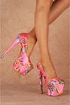 Josie Pembe Çiçekli Yüksek Kadın Topuklu Ayakkabı 19 Cm