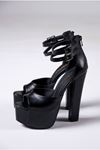Siyah Cilt Platform Kalın Topuklu  Kadın Ayakkabı Libby