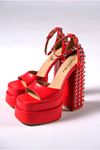 Kırmızı Cilt Çift  Platform Tasarım Gelinlik Kadın Ayakkabı Aruna