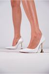 Beyaz Rugan Kadın Özel Topuklu Tasarım Ayakkabı Stiletto Ozzie