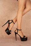 Adelya Siyah Deri Yüksek Topuklu Kadın Ayakkabı
