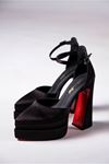Siyah Saten  Özel Tasarım Kadın İnce Topuklu Ayakkabı Regina