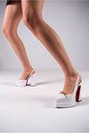 Beyaz Rugan Çift  Platform Tasarım Arka Açık Kadın Yüksek Topuklu Ayakkabı Pacha