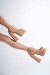 Nude  Cilt Çift  Platform Arka Açık  Tasarım Kadın Ayakkabı Elay