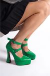 Yeşil Cilt Baret Detaylı Özel Tasarım Platform Kadın Ayakkabı Akira