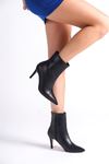 Siyah Cilt Kadın İnce Topuklu Ayakkabı Stiletto Deco