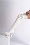 Beyaz Cilt Platform Tasarım Kadın Çizme Yüksek Topuklu Ayakkabı Cora