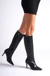 Siyah Cilt Tasarım Kadın Çizme Yüksek Topuklu Ayakkabı Zelda