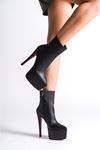 Siyah Cilt Platform Özel Tasarım  Topuklu Kadın Ayakkabı Gift