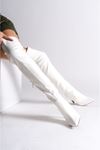 Beyaz Cilt  Streç Tasarım Kadın Çizme Yüksek Topuklu Ayakkabı Anjelika