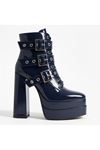 Kadın Platform Yüksek Topuklu Bot Gotik Lacivert Rugan