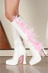 Violettt Püsküllü Beyaz Kadın Sivri Burun Platform Çizme