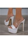Coco Beyaz Rugan- Şeffaf Kadın Yüksek Topuklu