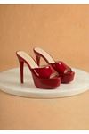 Dylan Kadın Kırmızı Rugan Özel Tasarım İnce Topuklu Terlik