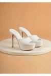 Dylan Kadın Beyaz Deri Özel Tasarım İnce Topuklu Terlik