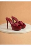 Dylan Kadın Kırmızı Deri Özel Tasarım İnce Topuklu Terlik