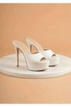 Dylan Kadın Beyaz Rugan Özel Tasarım İnce Topuklu Terlik